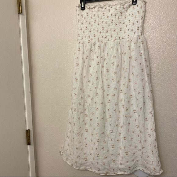 Aeropostale White Floral Strapless smocked Convertible Dress skirt midi beachy M - Picture 3 of 11